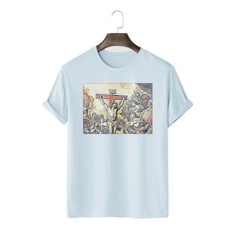 T-shirt à manches courtes Christianartworkshop style classique Crucifixion de Jésus - Bleu - 2XL - image 17