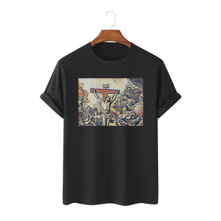 T-shirt à manches courtes Christianartworkshop style classique Crucifixion de Jésus - Noir - 2XL - image 3