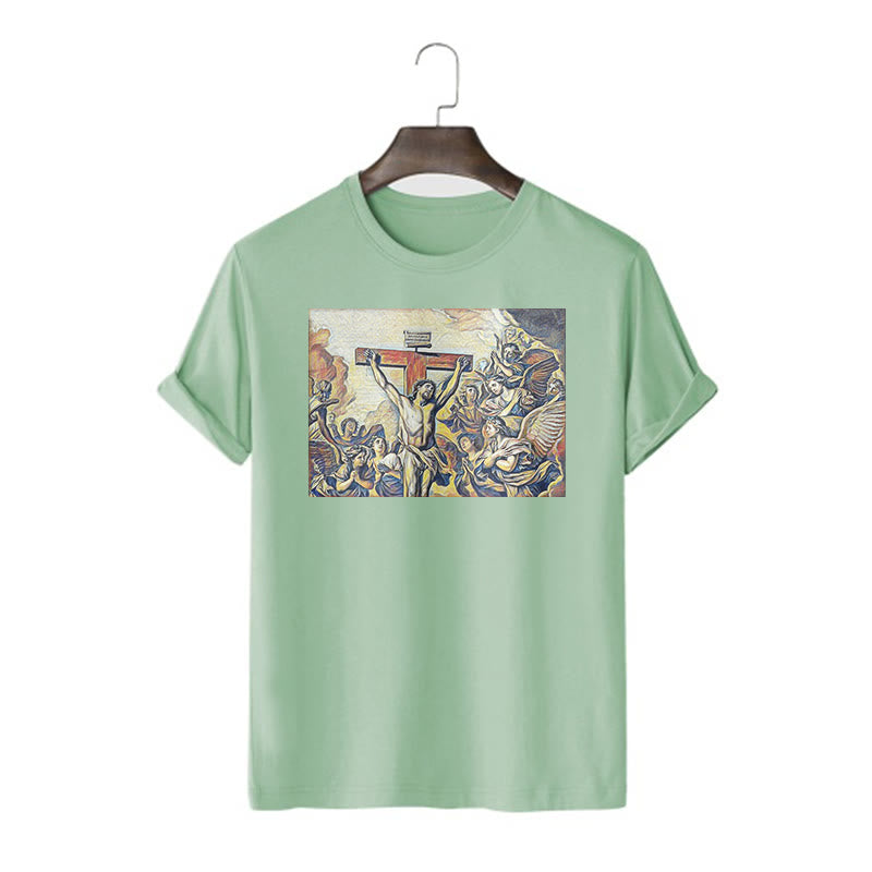 T-shirt à manches courtes Christianartworkshop style classique Crucifixion de Jésus - Vert clair - 2XL - image 11