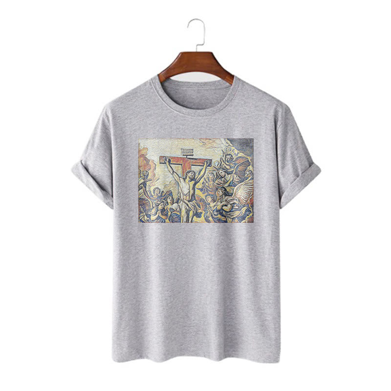 T-shirt à manches courtes Christianartworkshop style classique Crucifixion de Jésus - Gris - 2XL - image 18