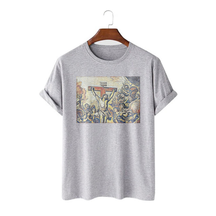T-shirt à manches courtes Christianartworkshop style classique Crucifixion de Jésus - Gris - 2XL - image 18