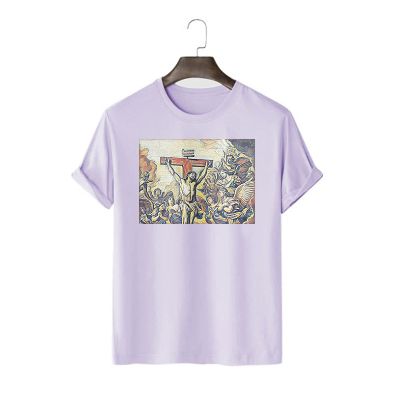 T-shirt à manches courtes Christianartworkshop style classique Crucifixion de Jésus - Violet - 2XL - image 15