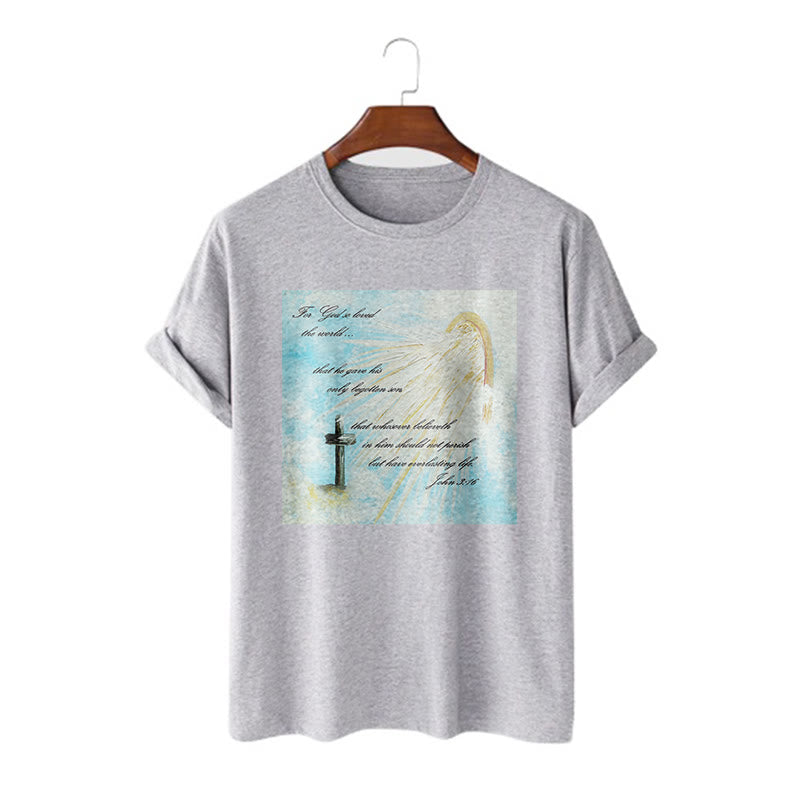 T-shirt à manches courtes Christianartworkshop style classique « Dieu a tant aimé le monde » - Gris - 2XL - image 18