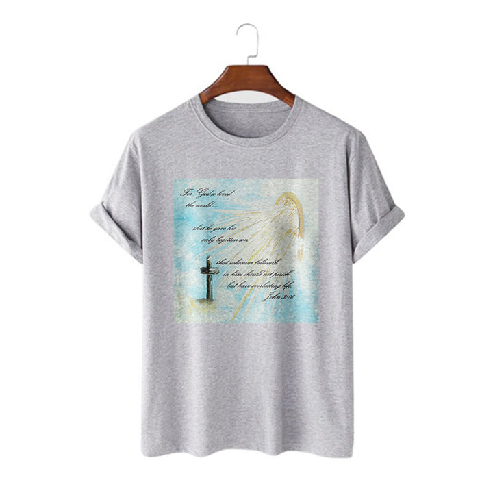 T-shirt à manches courtes Christianartworkshop style classique « Dieu a tant aimé le monde » - Gris - 2XL - image 18