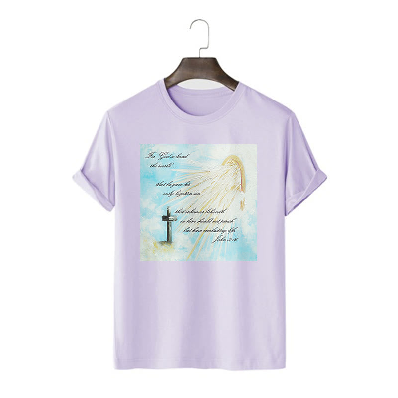 T-shirt à manches courtes Christianartworkshop style classique « Dieu a tant aimé le monde » - Violet - 2XL - image 16