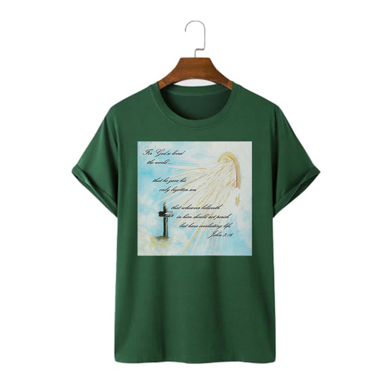 T-shirt à manches courtes Christianartworkshop style classique « Dieu a tant aimé le monde » - Vert foncé - 2XL - image 10