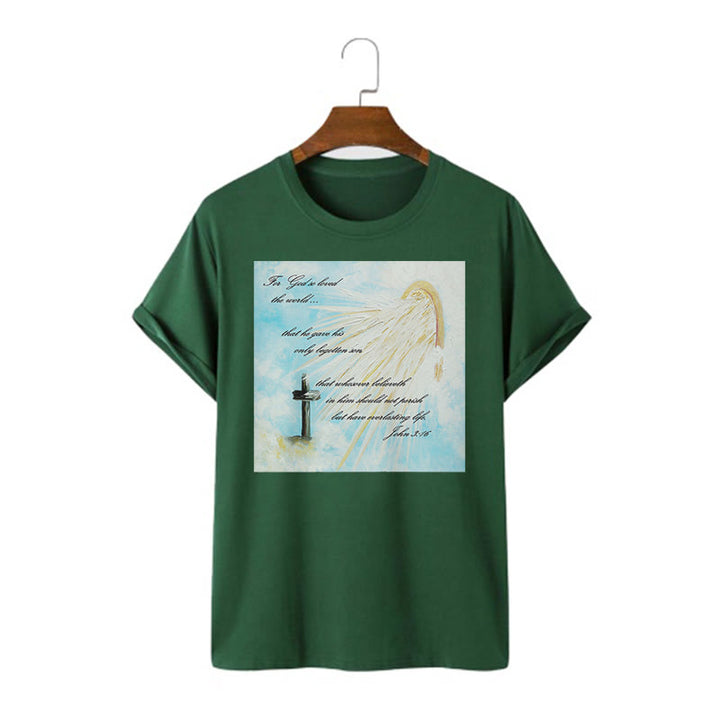 T-shirt à manches courtes Christianartworkshop style classique « Dieu a tant aimé le monde » - Vert foncé - 2XL - image 10