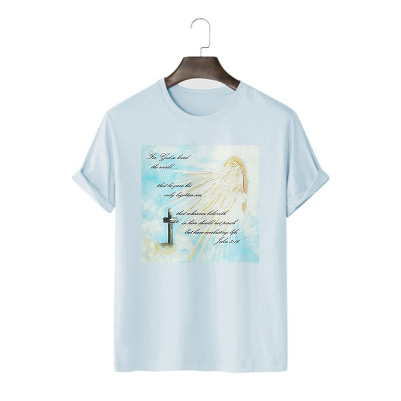 T-shirt à manches courtes Christianartworkshop style classique « Dieu a tant aimé le monde » - Bleu - 2XL - image 0