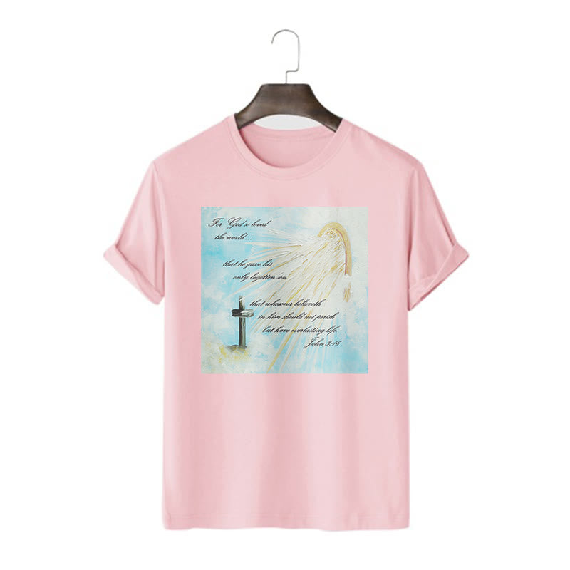 T-shirt à manches courtes Christianartworkshop style classique « Dieu a tant aimé le monde » - Rose - 2XL - image 14