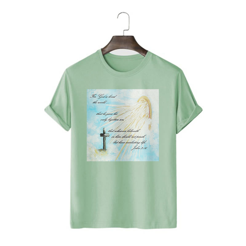 T-shirt à manches courtes Christianartworkshop style classique « Dieu a tant aimé le monde » - Vert clair - 2XL - image 12