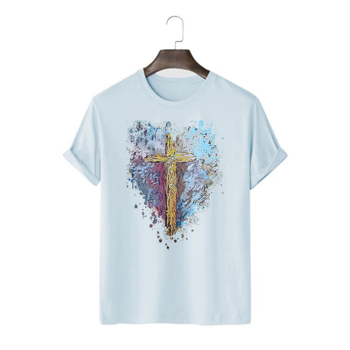 T-shirt à manches courtes Christianartworkshop style classique avec croix sur le cœur - Bleu - 2XL - image 17
