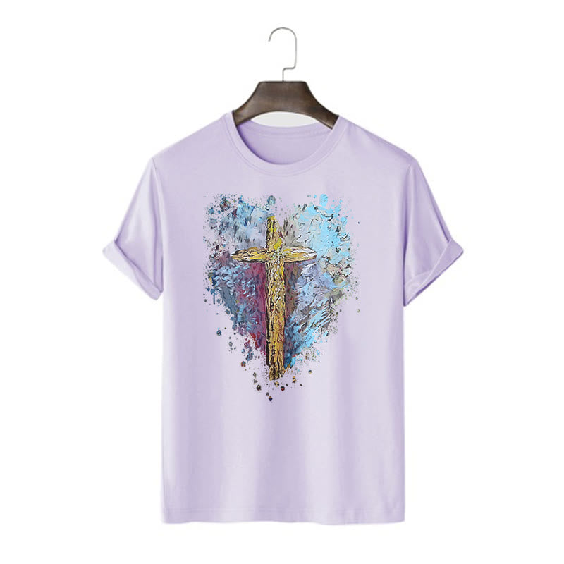 T-shirt à manches courtes Christianartworkshop style classique avec croix sur le cœur - Violet - 2XL - image 15