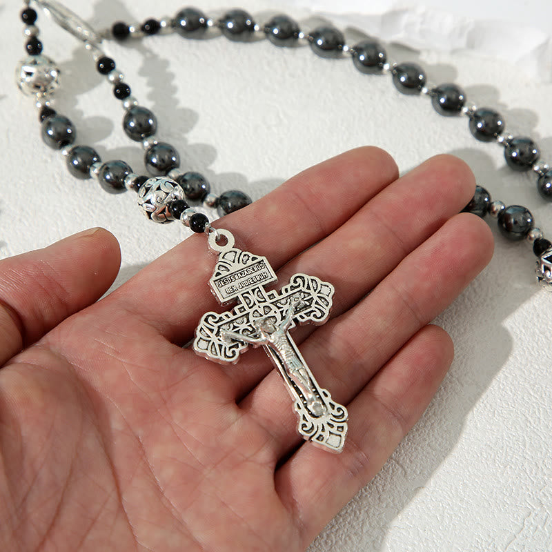 Christianartworkshop Médaille miraculeuse et crucifix en cordon de nylon noir de 8 mm pour calculs biliaires ronds - image 2