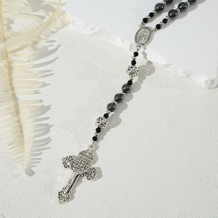 Christianartworkshop Médaille miraculeuse et crucifix en cordon de nylon noir de 8 mm pour calculs biliaires ronds - image 3