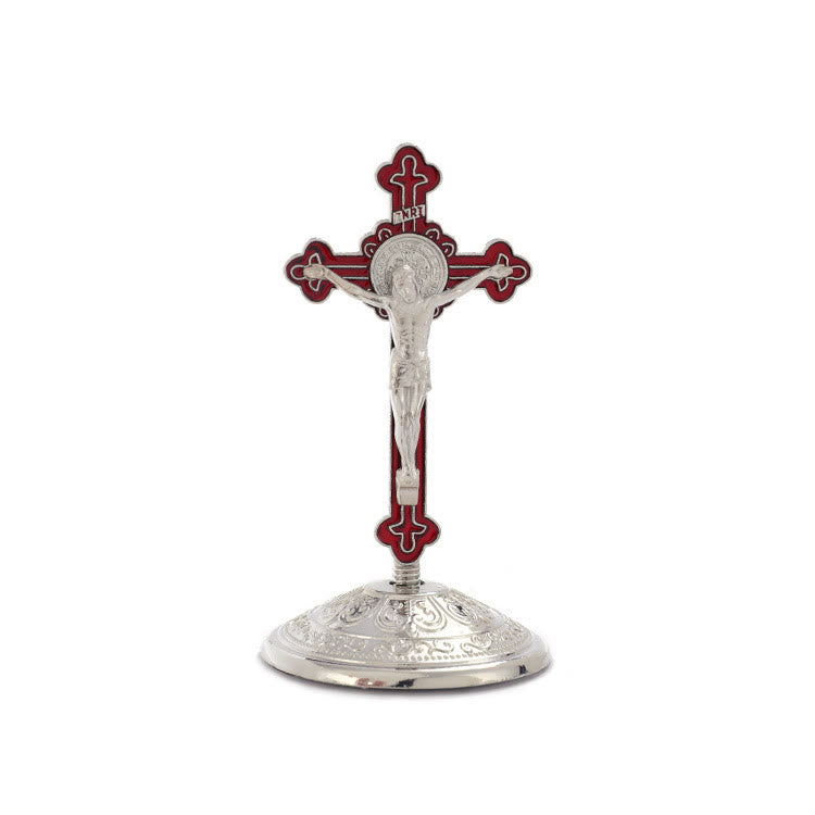 Christianartworkshop Crucifix stéréoscopique en alliage de zinc de style classique - Rouge-argent - image 5