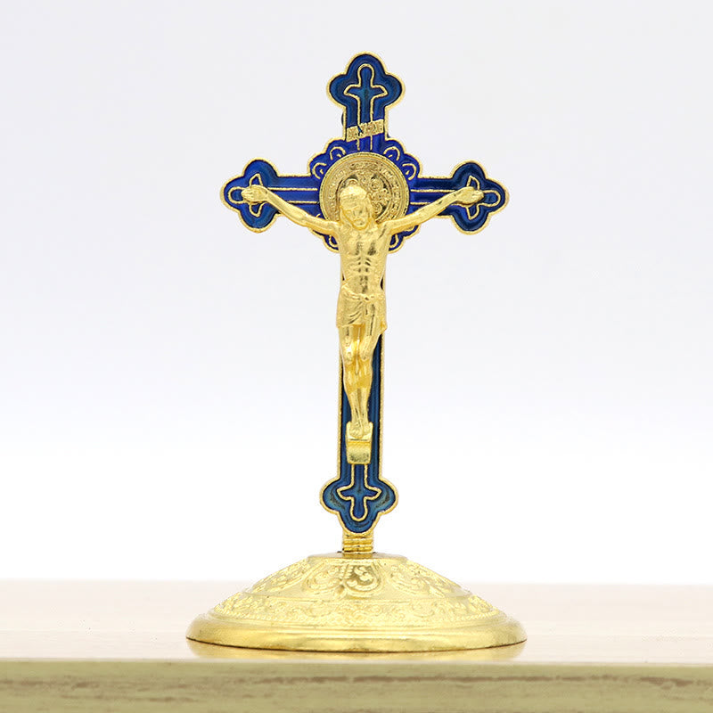Christianartworkshop Crucifix stéréoscopique en alliage de zinc de style classique - Bleu - image 0