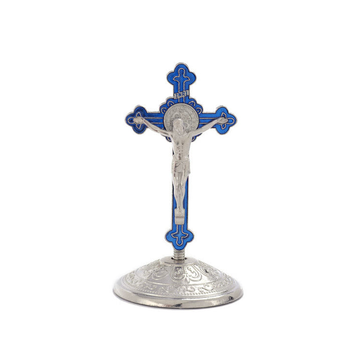 Christianartworkshop Crucifix stéréoscopique en alliage de zinc de style classique - Bleu-argent - image 3