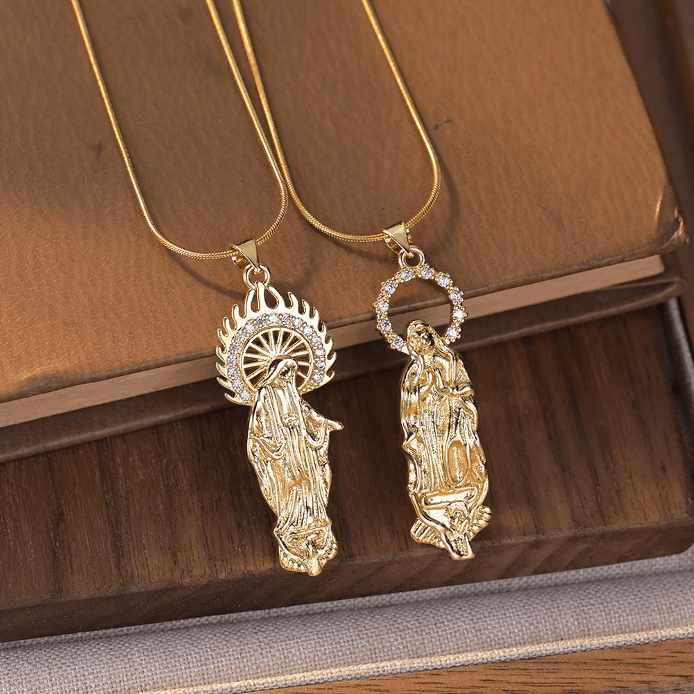 Christianartworkshop Collier pendentif de luxe représentant l'Assomption de la Vierge Marie et Notre-Dame de Guadalupe - image 1