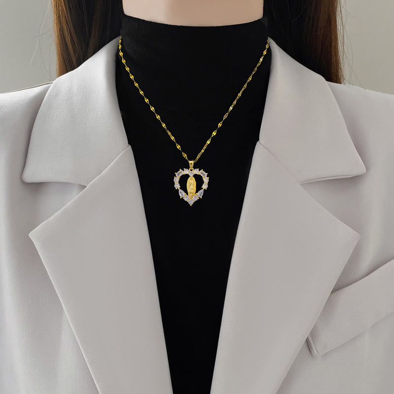 Christianartworkshop Collier pendentif Notre-Dame de Guadalupe en forme de cœur, serti de pierres précieuses et de style luxueux - image 2