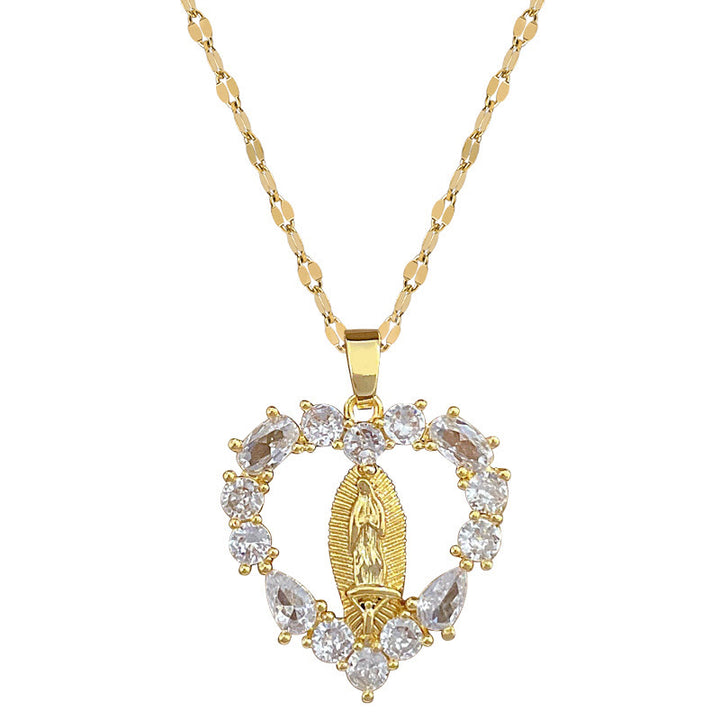 Christianartworkshop Collier pendentif Notre-Dame de Guadalupe en forme de cœur, serti de pierres précieuses et de style luxueux - image 5
