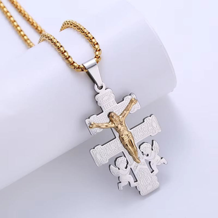 Christianartworkshop Collier pendentif crucifix rétro style classique avec anges - image 2