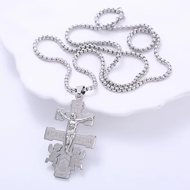 Christianartworkshop Collier pendentif crucifix rétro style classique avec anges - image 6