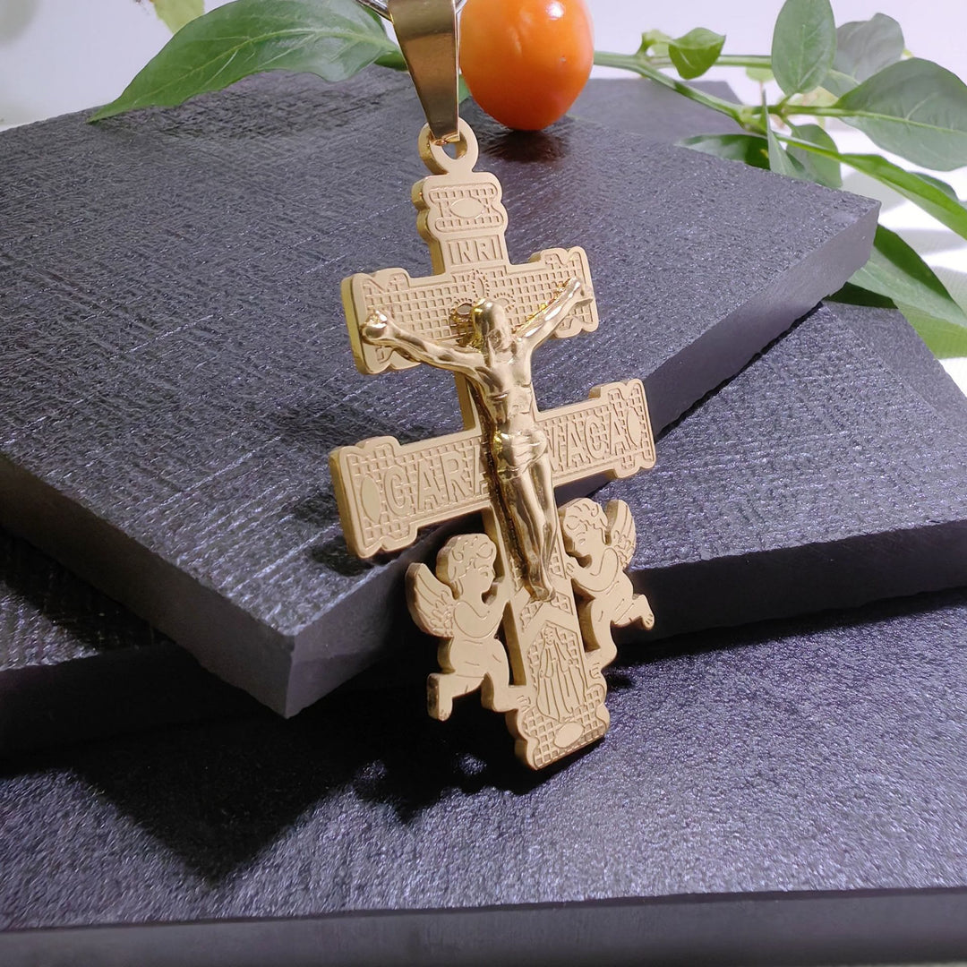 Christianartworkshop Collier pendentif crucifix rétro style classique avec anges - image 8