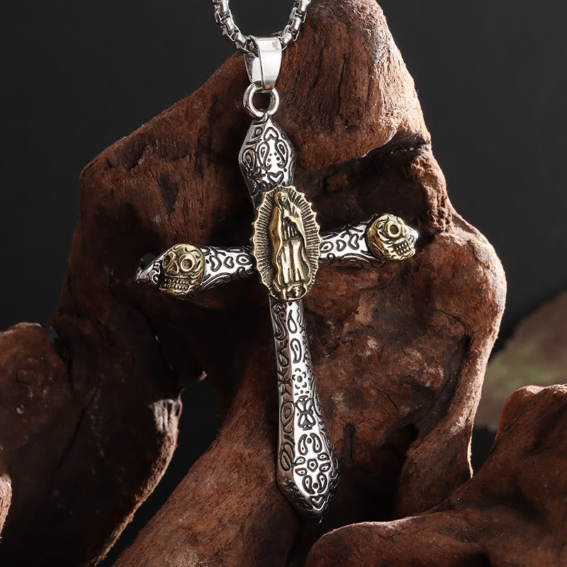 Christianartworkshop Collier crucifix rétro style classique avec pendentif Notre-Dame de Guadalupe - image 1