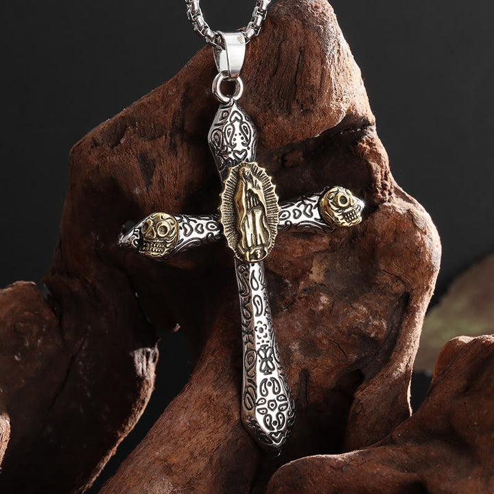 Christianartworkshop Collier crucifix rétro style classique avec pendentif Notre-Dame de Guadalupe - image 1