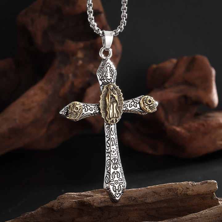 Christianartworkshop Collier crucifix rétro style classique avec pendentif Notre-Dame de Guadalupe - image 3