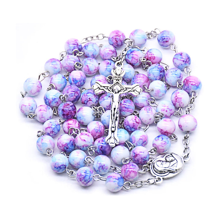Christianartworkshop Chapelet en alliage de verre violet rond de 6 mm avec croix et Vierge à l'Enfant - image 2