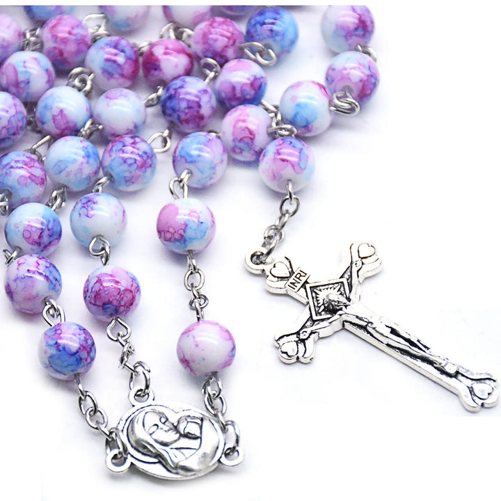 Christianartworkshop Chapelet en alliage de verre violet rond de 6 mm avec croix et Vierge à l'Enfant - image 3
