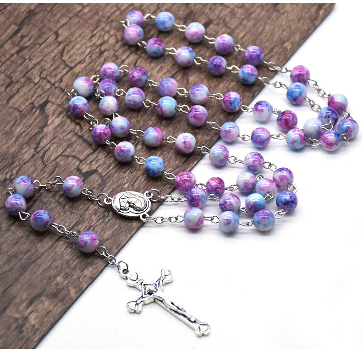Christianartworkshop Chapelet en alliage de verre violet rond de 6 mm avec croix et Vierge à l'Enfant - image 1