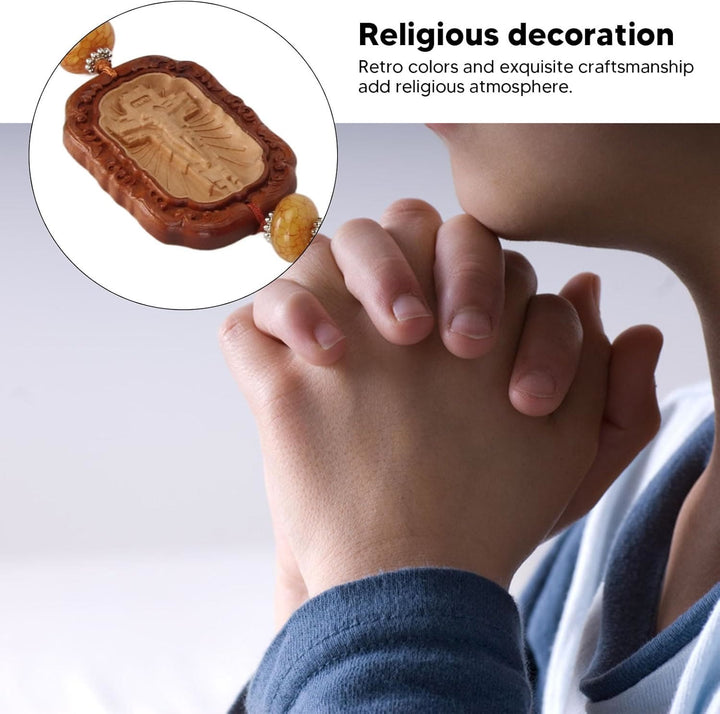 Christianartworkshop Croix en buis de style classique, ornement à suspendre au rétroviseur de voiture avec pompons et pendentif à pompons. - image 5