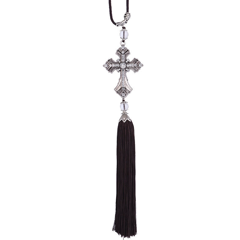 Christianartworkshop Ornement de rétroviseur de voiture moderne en alliage avec pompons en forme de croix - image 3