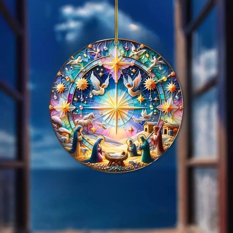 Christianartworkshop Styles de vitraux, ornements de crèche colorés à suspendre C - Crèche - image 0