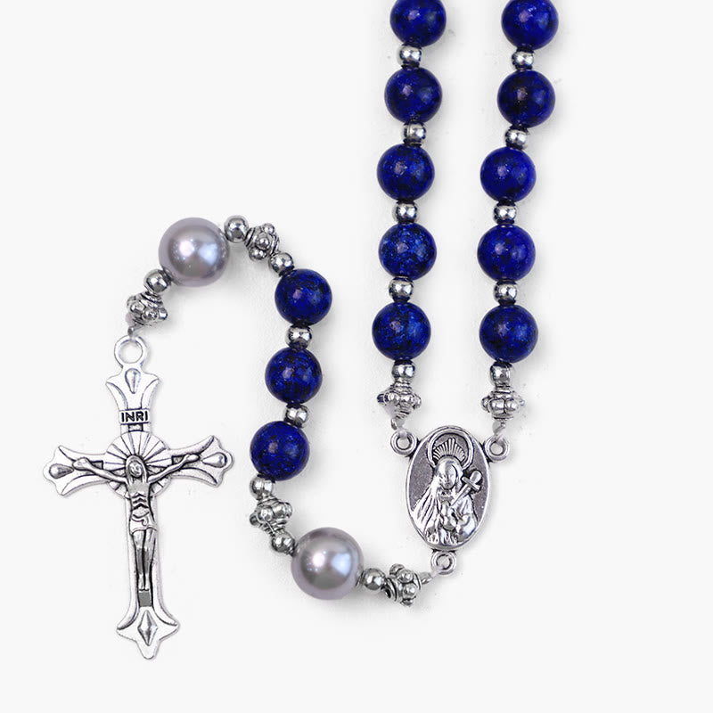 Christianartworkshop Médaille de prière Notre-Dame en pierre naturelle et perle - image 4