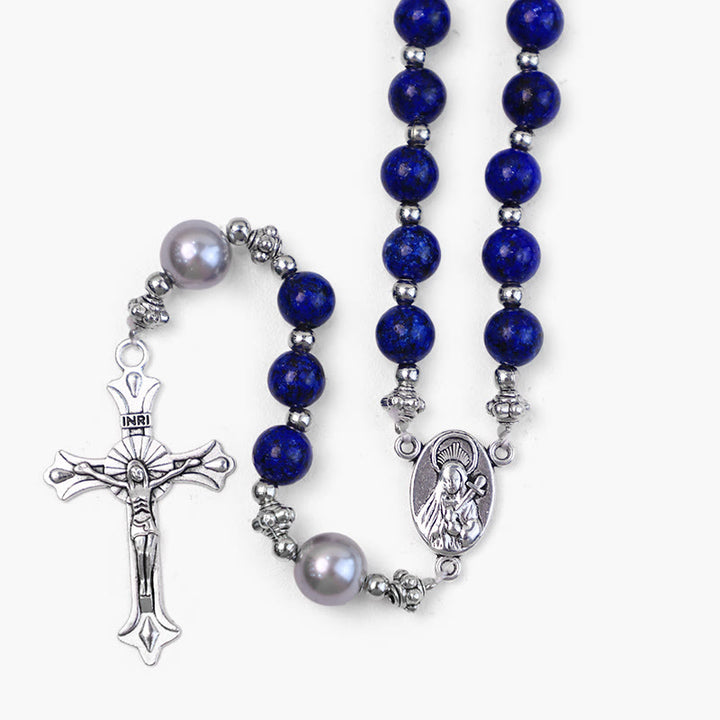 Christianartworkshop Médaille de prière Notre-Dame en pierre naturelle et perle - image 4