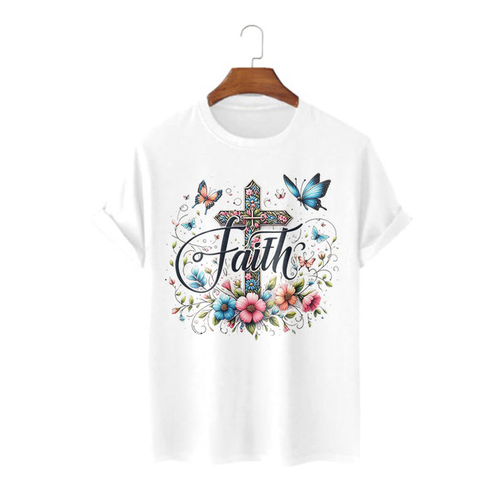 T-shirt à manches courtes Christianartworkshop style bohème fleurs et croix - Blanc - 2XL - image 2