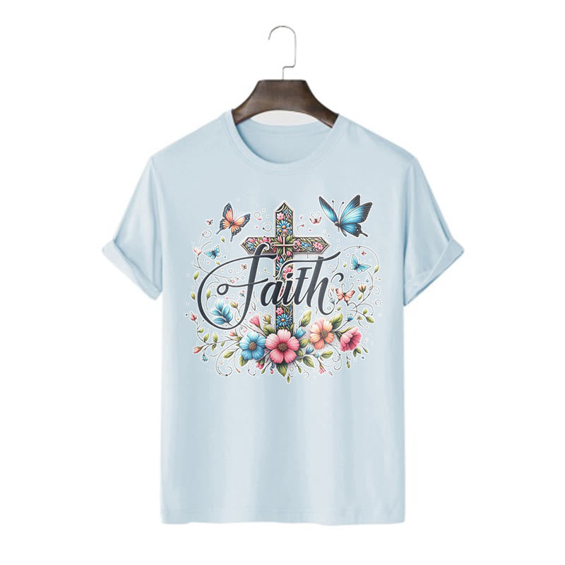 T-shirt à manches courtes Christianartworkshop style bohème fleurs et croix - Bleu - 2XL - image 17