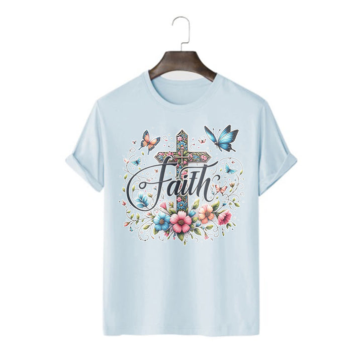 T-shirt à manches courtes Christianartworkshop style bohème fleurs et croix - Bleu - 2XL - image 17