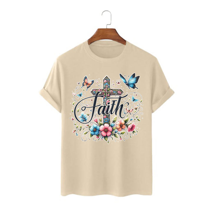 T-shirt à manches courtes Christianartworkshop style bohème fleurs et croix - Kaki - 2XL - image 9