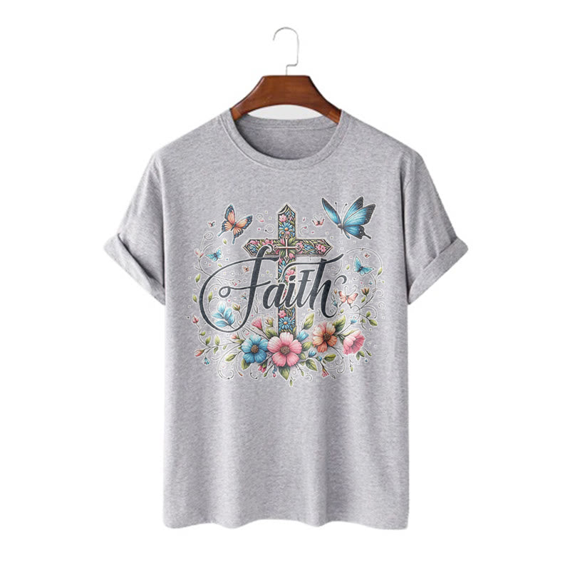T-shirt à manches courtes Christianartworkshop style bohème fleurs et croix - Gris - 2XL - image 18