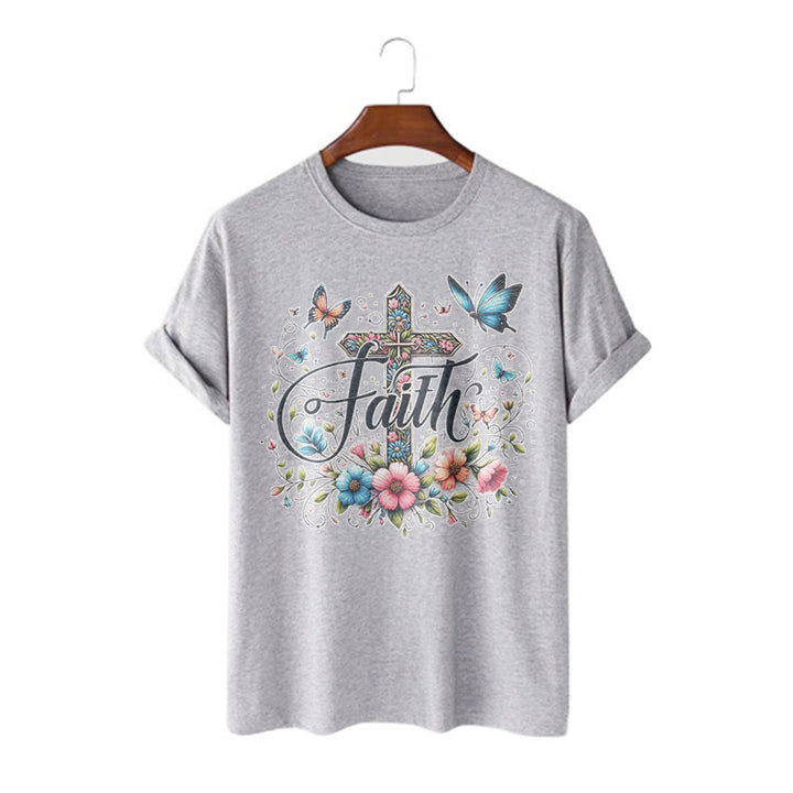 T-shirt à manches courtes Christianartworkshop style bohème fleurs et croix - Gris - 2XL - image 18