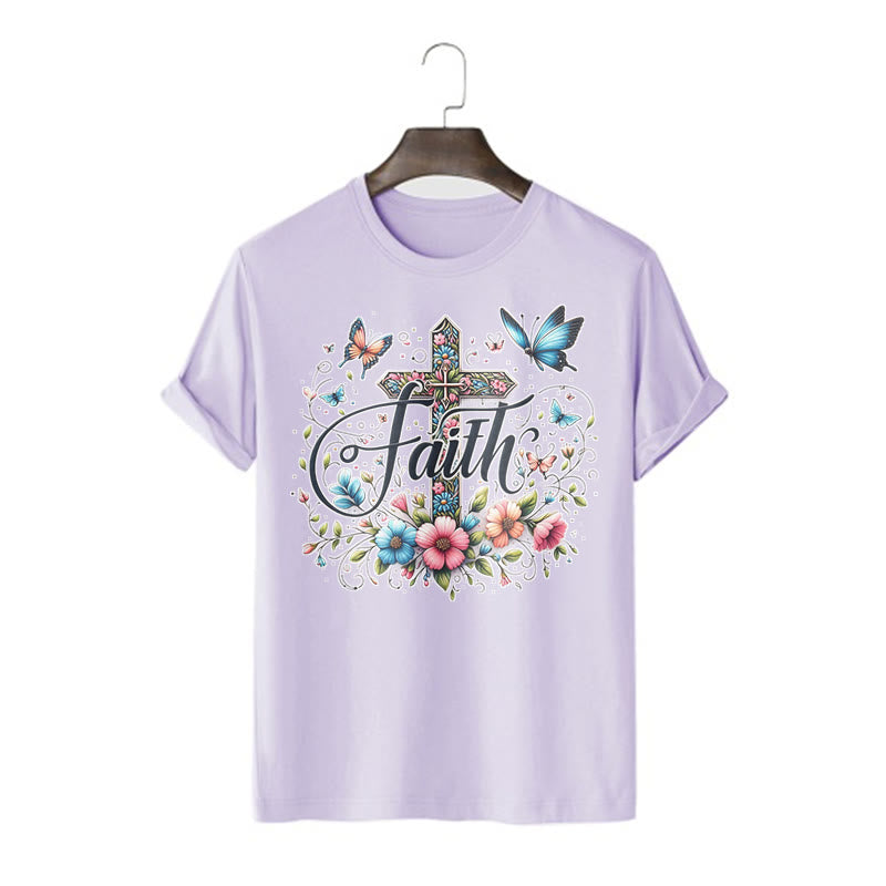 T-shirt à manches courtes Christianartworkshop style bohème fleurs et croix - Violet - 2XL - image 15