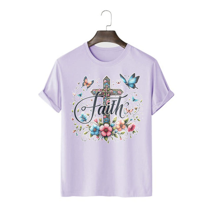 T-shirt à manches courtes Christianartworkshop style bohème fleurs et croix - Violet - 2XL - image 15