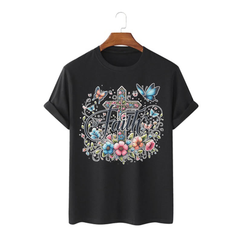 T-shirt à manches courtes Christianartworkshop style bohème fleurs et croix - Noir - 2XL - image 5