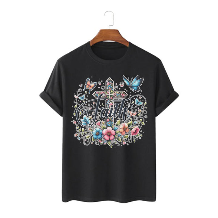 T-shirt à manches courtes Christianartworkshop style bohème fleurs et croix - Noir - 2XL - image 5