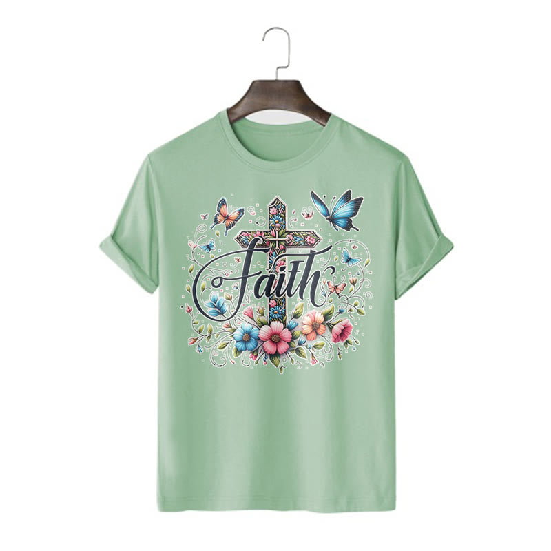 T-shirt à manches courtes Christianartworkshop style bohème fleurs et croix - Vert clair - 2XL - image 13