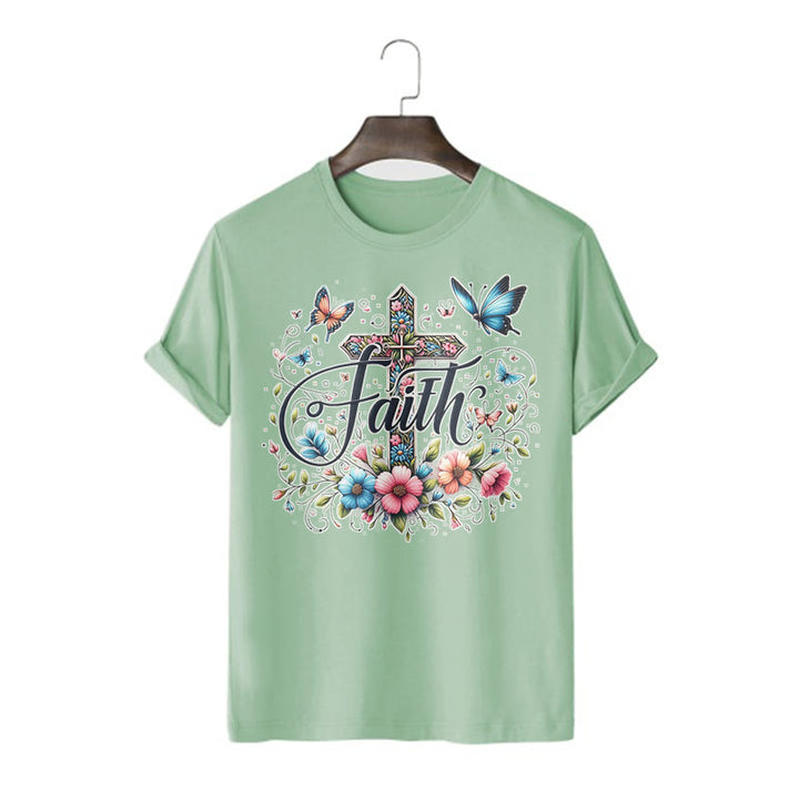 T-shirt à manches courtes Christianartworkshop style bohème fleurs et croix - Vert clair - 2XL - image 13